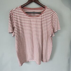 ANA A New Approach Pink And White Striped Crew Neck 100% Cotton Tshirt XL